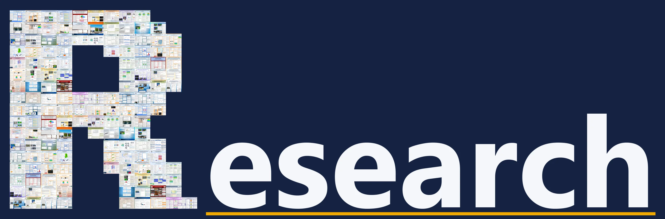 The word Research, with the letter R built from thumbnails of the student research posters shown on this page